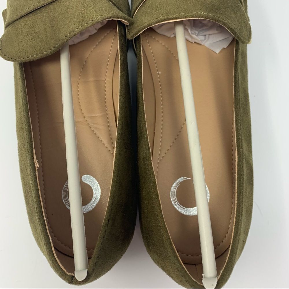 Journee Collection Olive Green Suede Loafers with Gold Ring - Picture 6 of 10